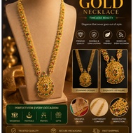 Gold Covering Traditional Temple Necklace with Pendant | Multicolor Stone Long Haram | Indian Ethnic