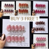 [ZV] 10PCS Kuku Palsu Medium Almond Fake Nails Handmade Cat Eye  Reusable Press On Nail Short Oval B