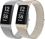YOYDS Metal Bands for Fitbit Charge 4/ Charge 3/Charge 3SE for Women men,Magnetic Clasp Stainless Steel Mesh Loop Adjustable Metal Strap Replacement for Fitbit charge 4,2 Pack