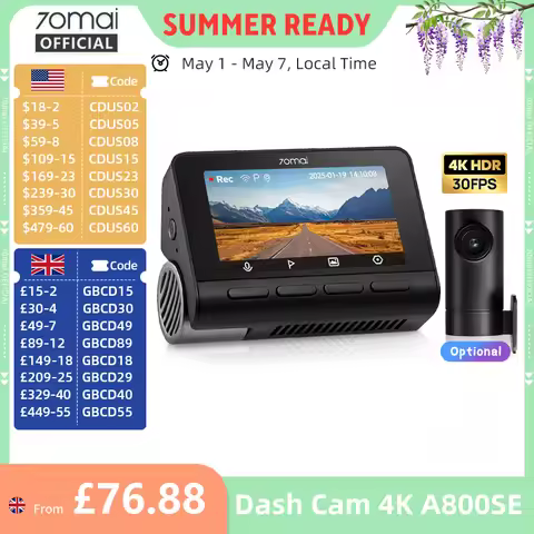 70mai Dash Cam 4K A800SE UHD Support Dual-Channel 24H Parking HDR Supercapacitor Wifi 6 Voice Contro