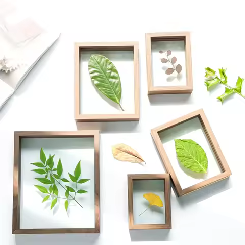Wood Picture Frames Double Sided Glass Plant Specimen Frame for Pressed Flowers Dried Leaf Display T