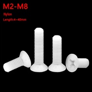 White Nylon Countersunk Head Screws  Plastic Phillips Flat Head Bolts M2 M2.5 M3 M4 M5 M6 M8 Length: 4-40mm