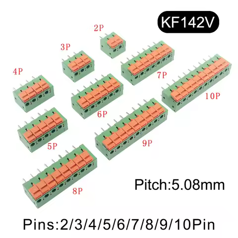5/10Pcs 5.08mm Pitch KF142V KF142R Push-in Spring Screwless Terminal Block Straight/Bent Foot 2/3/4/
