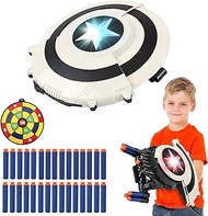 Superhero Shield Dart-Blasting Toys for Nerf Guns-Toys for 6 7 8 9+ Year Old Boys,Kids Roleplay Toy with Lights, with 30 Darts