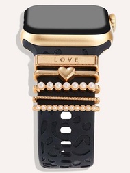 1入組水鑽心形裝飾時尚銅合金錶帶裝飾環，適用於Apple Watch裝飾38毫米錶帶配件