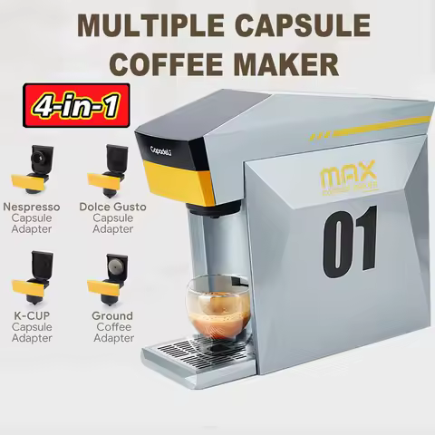 Capsule Coffee Machine 4 in 1 Compatible with DG Nes illy Capsule Pod Ground Coffee Cafeteria 19Bar 