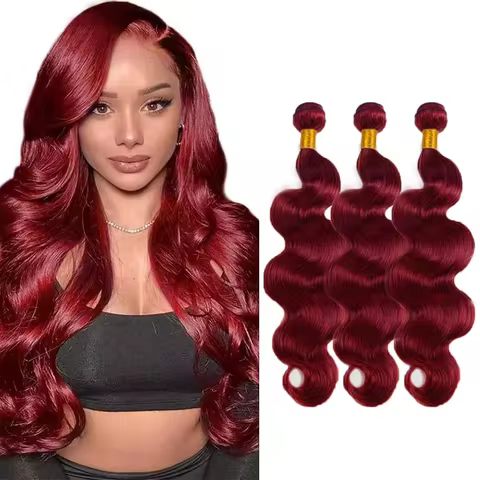 99j Burgundy Body Wave Bundles Human Hair Brazilian Virgin Hair Weaving Red Color Bundles Unprocesse