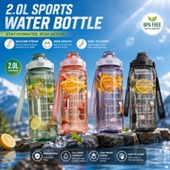 [ BrandStore ] 2000ml Reminder Water Bottle With Straw Scale Big Bottle 2 Liter Gym Bottle Sport Wat