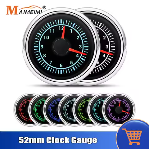 52mm Pointer Clock Gauge 12Hours With 7 Color Backlight 12 Hours Hourmeter Clock Meter For 12V 24V C