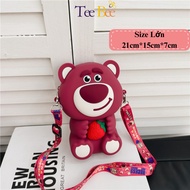 Túi Đeo Chéo Silicon Pop It Gấu Dâu Cho Bé Trai Bé Gái Họat Tiết Họat Hình Kích Thước Lớn