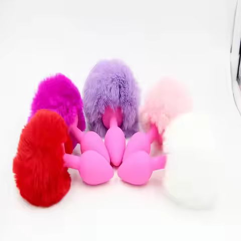 textureBunny Tail Butt Plug Silicone Anal Plug 1pc Beads Fluffy Faux Fur Tail Adult Fun Cosplay Role