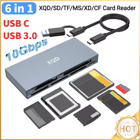 6 in 1 Multi XQD Reader USB C USB 3.0 XQD/SD/TF/MS/XD/CF Reader Memory Card Reader Multi-Card Reader