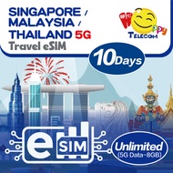 Happy Singapore/Malaysia/Thailand eSIM - 7-14 Days 5-10GB Unlimited Data Prepaid Travel eSIM (5G/4G)