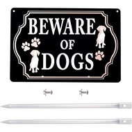 Kichwit Beware of Dogs Sign with Stakes, Aluminum, All Metal Construction, 11.8 x 7.9 Inches, Metal 