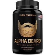 Hollis Nutrition Alpha Beard Growth Vitamins, DHT Blocker, Beard and Hair Supplement for Men, Made i