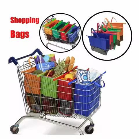 4Pcs/set Foldable Cart Trolley Supermarket Shopping Storage Bags Reusable Eco-Friendly Grocery Shop 
