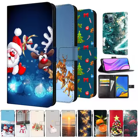 Snowflake Christmas Tree Leather Cover For Sony Xperia 1 VI V Wallet Flip Phone Cases For Xperia 1 I