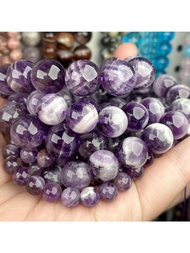 1鋼絞線天然石頭夢紫色紫水晶水晶鬆動隔片圓形適用於珠寶製作6-12mmDIY手環配件批發禮品