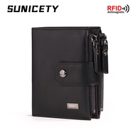 Anti-Theft Swiping Business Leather Thin Short Mens Wallet Vintage High-End Zipper Wallet