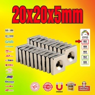 SUPER STRONG NEODYMIUM MAGNET 20x20x5mm - 20 x 20 x 5 mm HOLE 5mm N52