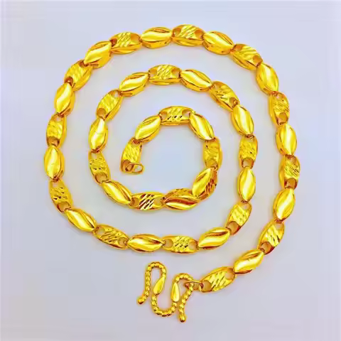 Luxury 24K 9999 Pure Gold real gold Men's necklace melon seeds necklace wheat necklace