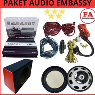Paket Audio Mobil Power 4Channel Embassy dan Sub embassy 1228W + Box