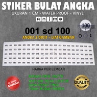 3 DIGIT ROUND NUMBER STICKER 001 SD 100 1 CM WATERPROOF - 3 Digit Number Vinyl Sticker 001 to 100 1 