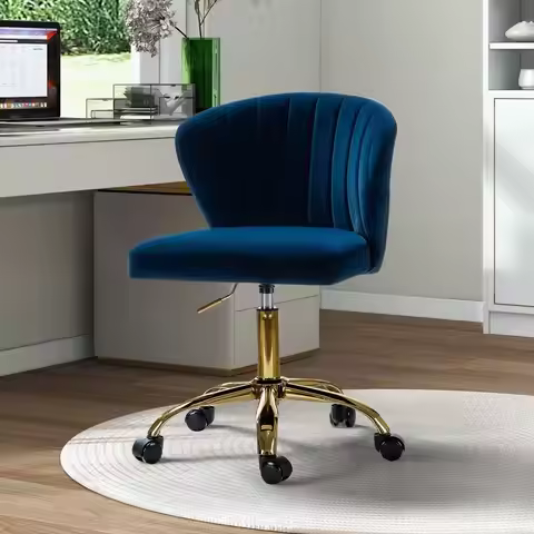 HOME Office Desk Chairs with Wheels amp Gold Base, Modern Velvet Cute Armless Office Chair, Adjustab