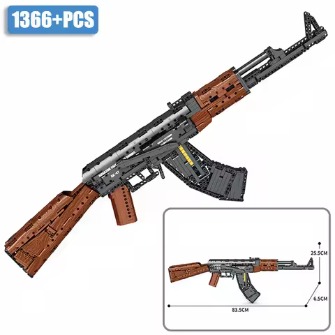Military Series 1366pcs Automatic Rifle AK47 Model Can Shoot Bullet Building Blocks MOC Gun Bricks T