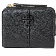 快速出貨！【TORY BURCH】縫線造型按釦短夾-黑色