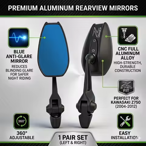 Universal All-aluminum High-end Motorcycle Rearview Mirrors HD Convex glass For KAWASAKI Z750 Z800 Z