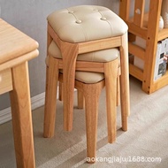 Stool Dining Luxury Square Stool Light Household Modern Solid Wooden Bench High Stacking Simple Dini