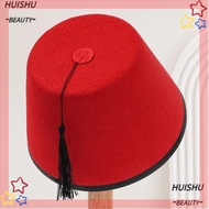 HUISHU Fez Cap, Round Red Color Tarboosh Fez Hat, Traditional Breathable Felt Moroccan Hat Universal