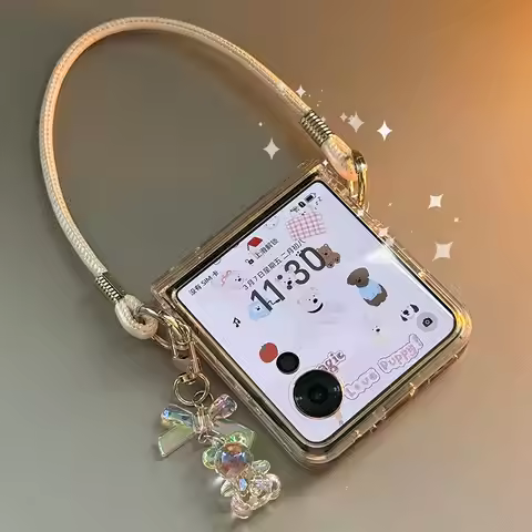 Pearl Bear Bracelet Chain Soft Case For Samsung Galaxy Z Flip 7 6 5 For Motorola Razr 70 50 60 Ultra