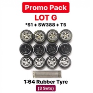 1:64 Rubber Tyre fit 1/64 Hot Wheels Tomica Custom Rim JDM Long Axle Tayar Getah 10mm S1 SW388 T5 - 