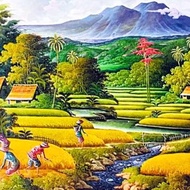 Lukisan Pemandangan Alam dan Panen Padi Ukuran Besar (2x1 meter)