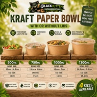 [ Ready Stock ] Kraft Paper Bowl with Lid | Soup Bowl | Mangkuk Kertas |Takeaway Food Bowl 500ml/750