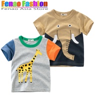 Giraffe Boys T-Shirt Boy Clothing Tshirt Kids Elephant Short Sleeve Top Baby Tee Baju Girls Fashion Clothes