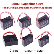2pcs CBB61 Capacitor 450VAC Fan Starting Capacitor 450V Lampblack machine Capacitors 0.8UF/1UF/1.2UF