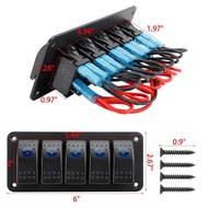 Amarine Made 12-24V Boat Switch Panel Illuminated Rocker Switch Aluminum Pre-wired Panel 2,3,4,5,6,8