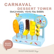 KAYU Wooden Carnival Dessert Tower Ice Cream Toy Set Cooking Stick Wooden Cuisine Ice Cream Candy Toys