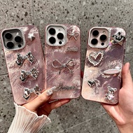 Pink glitter case with camera border, HEART STONE, JEWELS, TWO CHAS, square edges for 7 to 16promax