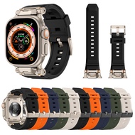 Suitable for Apple Watch12345678910Generation Apple watch Open Tuo Metal Head Grain Liquid Silicone 
