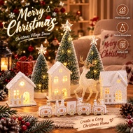 6/5/4Pcs Christmas Village Scene Light Up House Miniature Train Tree Tabletop Centerpiece Decor