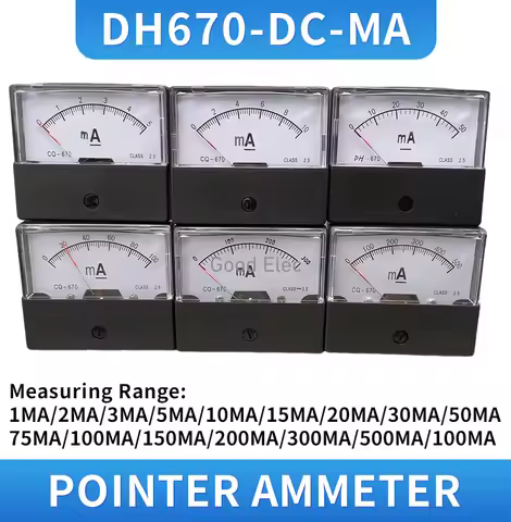 Ammeter DH-670 DC 0-500 MA 1mA 2mA 3mA 5mA 10mA 20mA 30mA 50mA 100mA Rectangular Ampere Needle Panel