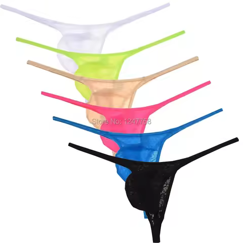 Men's Jacquard Underwear Male Posing Secret Slim String Thong Trunks Lace Micro T-back String Homme