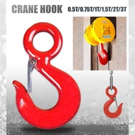 Crane Hoisting Steel Hook Lift Big Eye Hook with Latch Safety Hook 红钢勾(2 Ton, 1 Ton, 0.5 Ton)