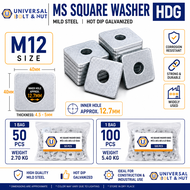 M12 Square Washer Mild Steel Hot Dip Galvanized HDG 40x40mm Plat Segi Besi Construction Washer (50pc