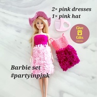 Barbie Party in Pink Doll Up Ultimate Set of 2 × dresses 1× Beach Hat Kids Friendly Girl's Favourite