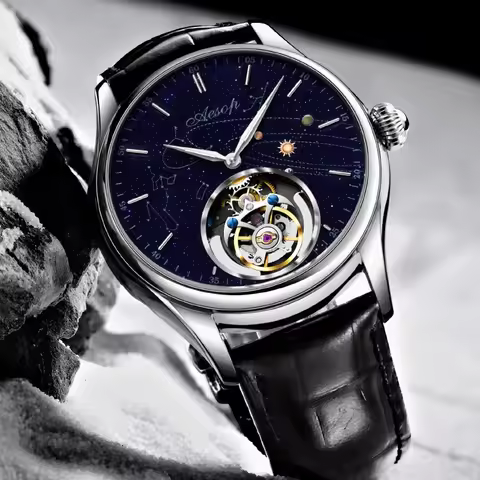 AESOP Flying Tourbillon Men Mechanical Watches Milky Way Star Diamond Sapphire Dial Skeleton Timepie